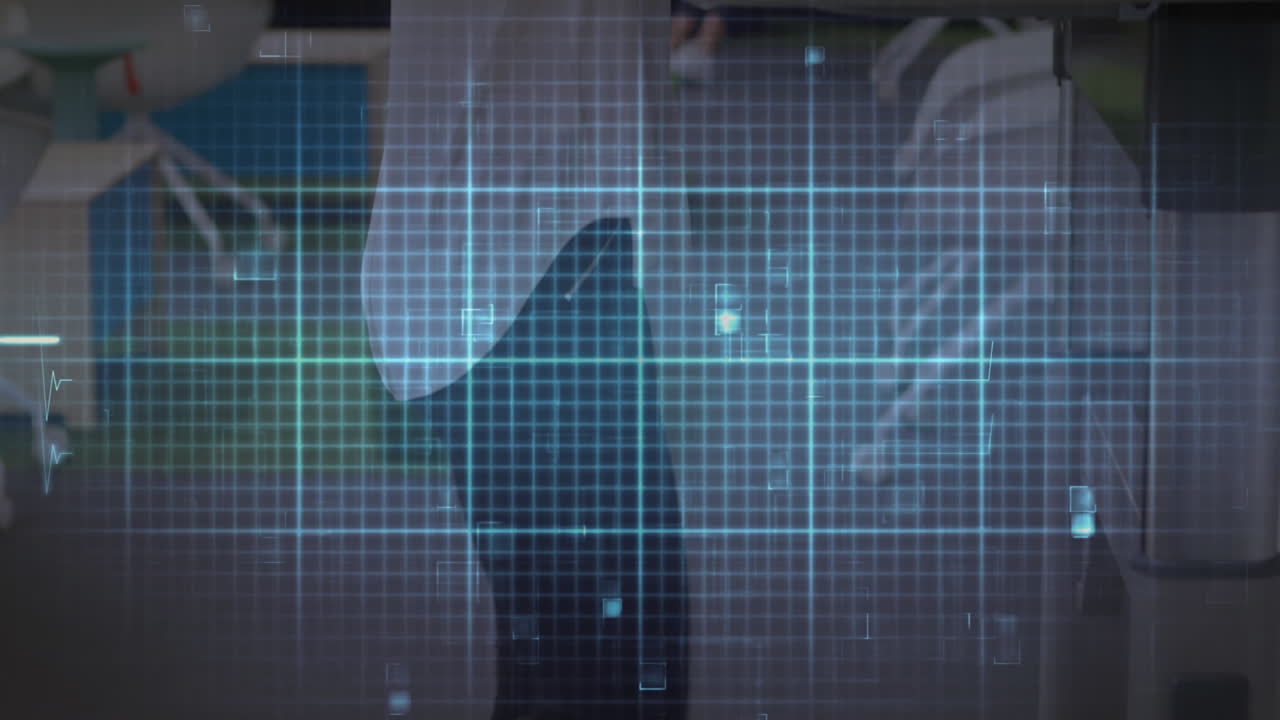 animación del procesamiento de datos de la frecuencia cardíaca con un hombre de negocios