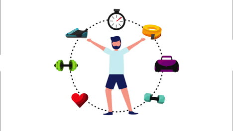 atleta con íconos de estilo de vida saludable animación