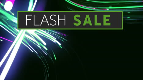 animation of flash sale text and neon trails on black background