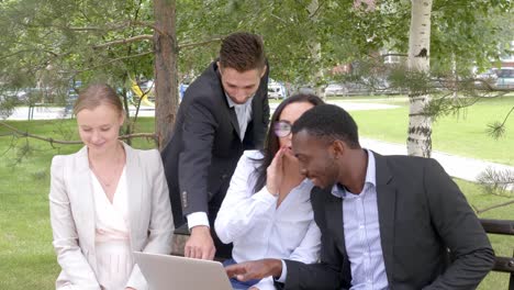 business team meeting outdoors