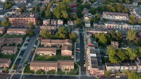 aerial truck shot of urban city in america