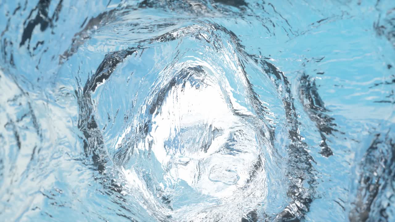 물은 천천히 움직이는 유리잔에서 3d 렌더링으로 움직입니다. 추상적인 파란색 물 배경.