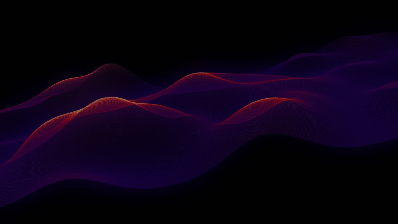 Stylized wavy lines moving fluidly across a dark elegant background. Looping procedural animation ideal for digital art, visual effects, and abstract design projects