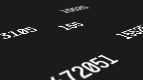 sets of random numbers with a white font color projected on a black screen background