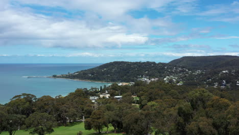 AERIAL-Orbital-Tourist-Destination,-Lorne-Australia