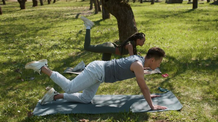 People doing sports in the forest