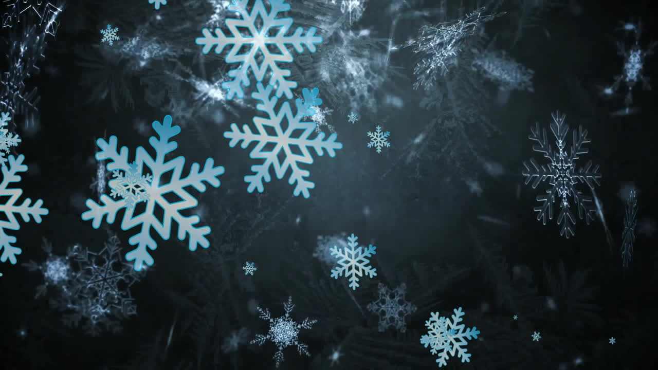 animación de copos de nieve cayendo sobre un fondo negro