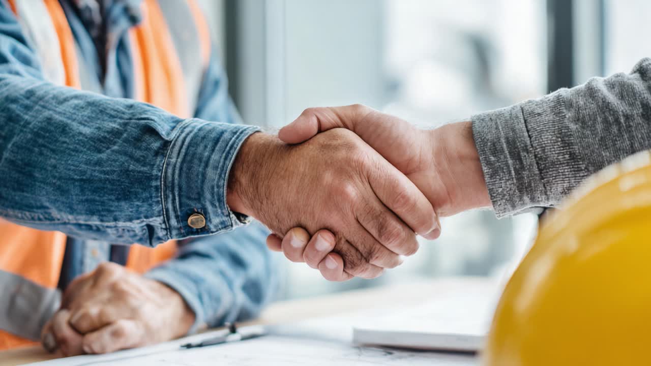 Um Acordo Mútuo: Dois Profissionais Engajados em um Aperto de Mãos Firme Significando Colaboração e Compromisso com um Projeto.