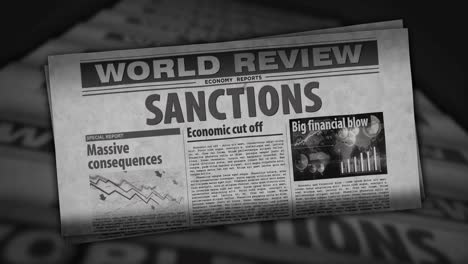 sanctions, economy blockade, politics and embargo news retro newspaper printing press