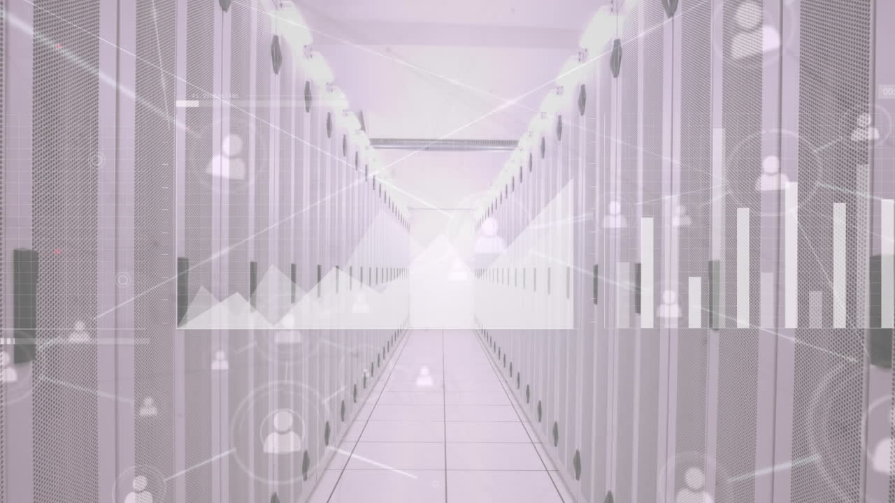 animación del procesamiento de datos a través de servidores informáticos