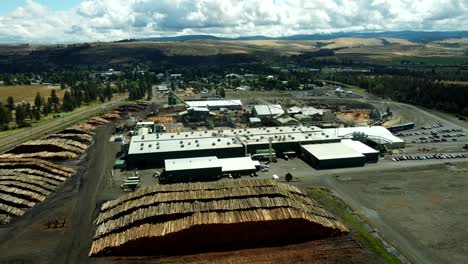US, Oregon, Elgin, 2025-08-07 - Drone view of the Boise Cascade Plywood Mill