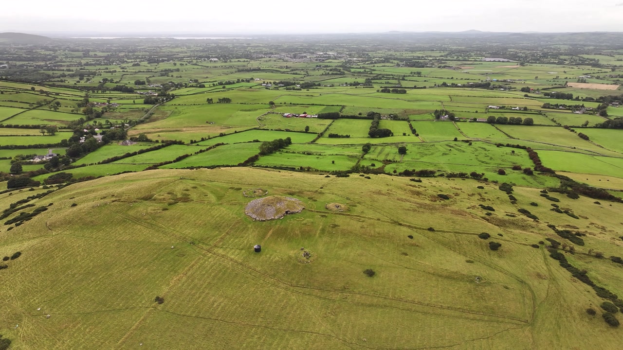 Aerial wide of Loughcrew Cairns neolithic passage tombs in Co. Meath, Ireland. Heritage