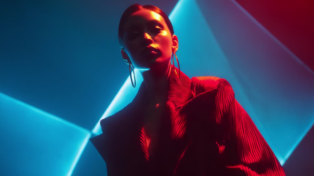 A Striking Visual Contrast: An Ethereal Figure Bathed in Neon Lights, Captured in a Stunning Moment of Stylish Elegance and Cool Sophistication, Combining Bold Colors and Innovative Lighting Techniques