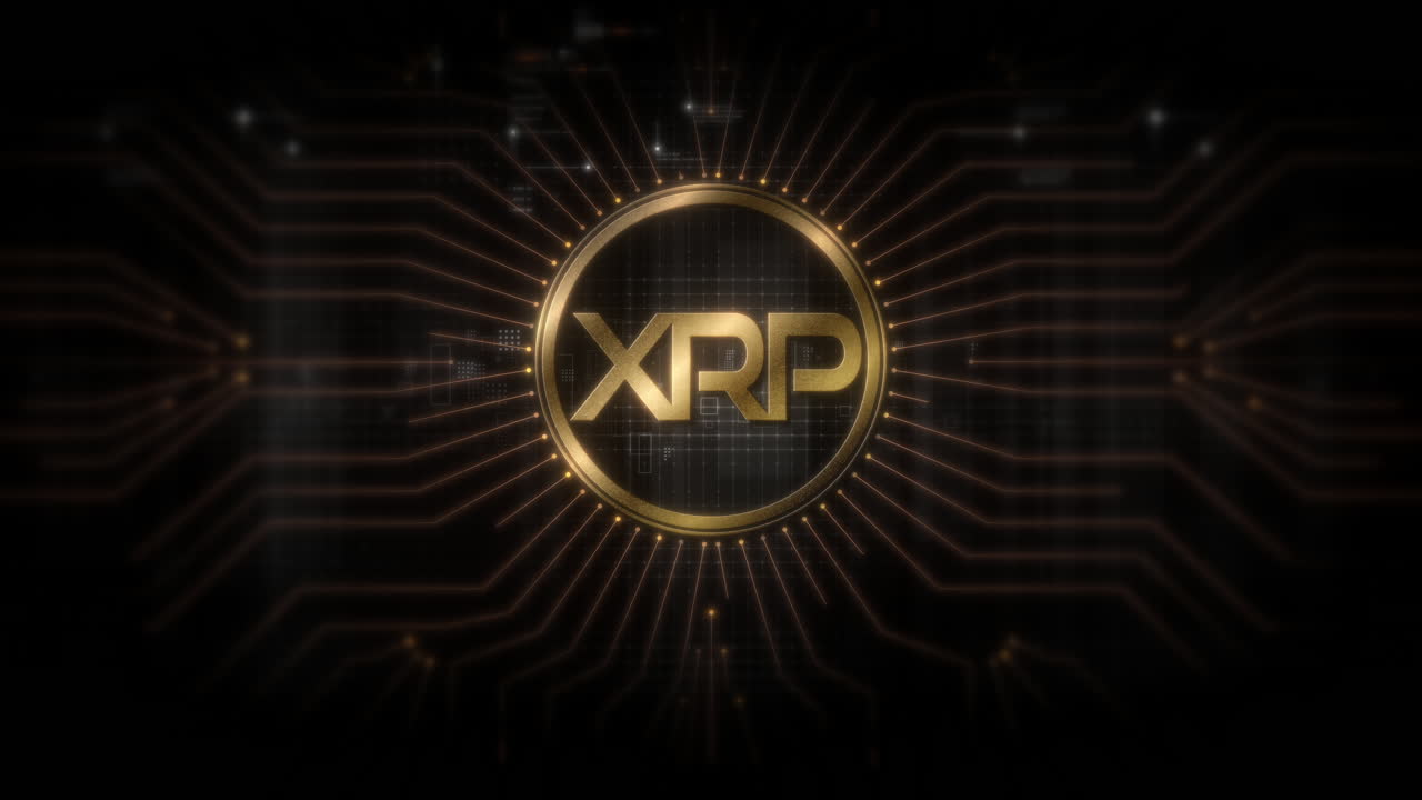 Futuristic digital background highlighting advanced cryptocurrency and encryption technology, featuring blockchain networks and secure cryptographic systems : Ripple coin, XRP