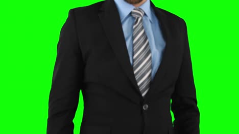 hombre de negocios usando una pantalla táctil invisible