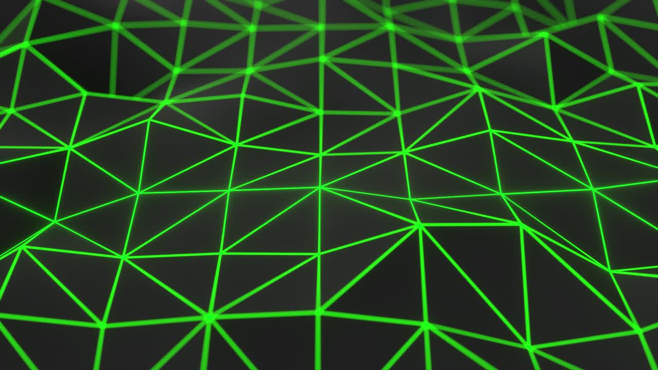 Dark low poly displaced surface with green glowing lines