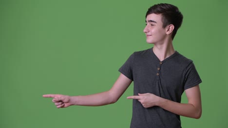 joven y guapo adolescente iraní contra un fondo verde