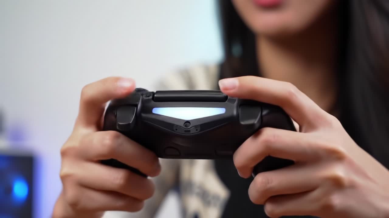 Engaged in an Exciting Gaming Experience: A Close-Up of a Player's Hands Holding a Controller with Focus and Intensity, Ready to Conquer the Next Challenge