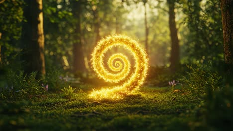 A Magical Spiral of Golden Sparkles Illuminates the Forest Floor, Capturing the Essence of Enchantment and Wonder Amidst Nature&#039;s Beauty