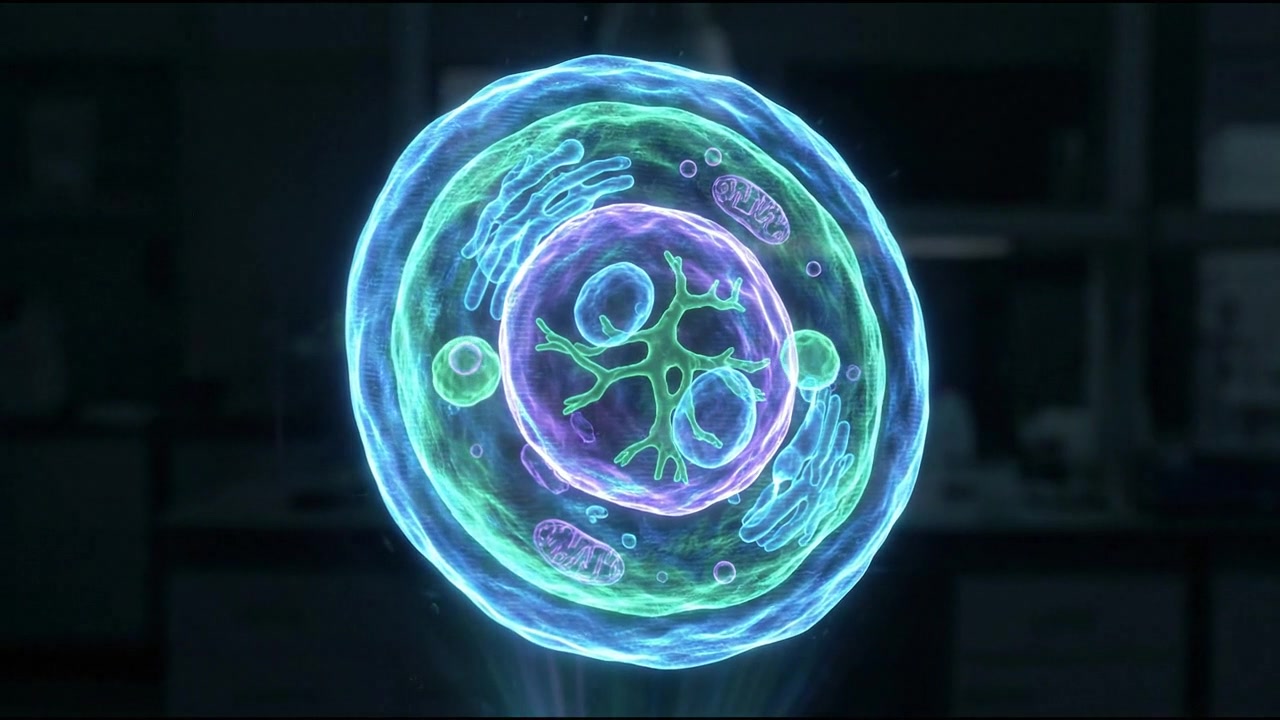 Hologram af mikroskopisk celleorganel med cirkulær struktur