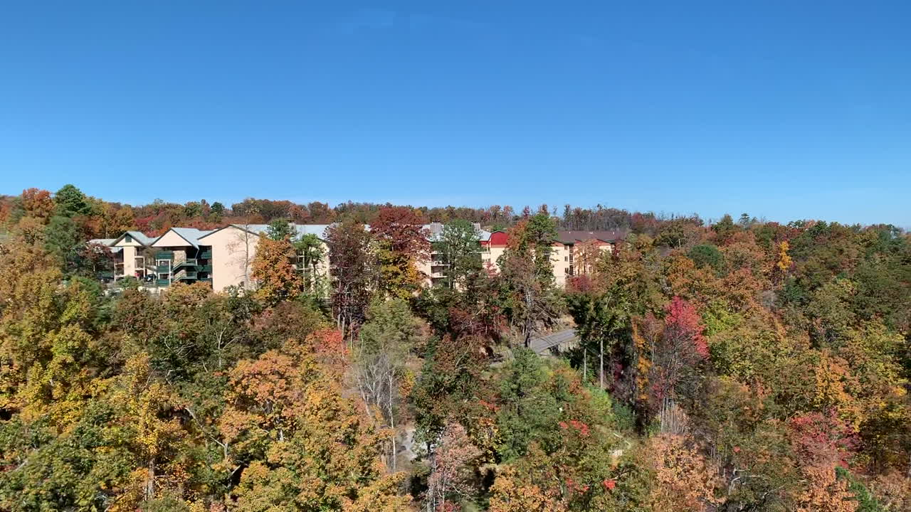 Treetop view of Gatlinburg, TN autumn.
