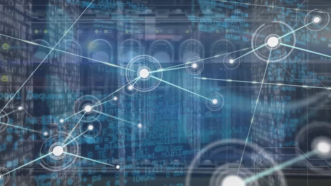 Animation of network of connections over server room