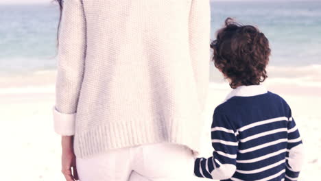 mutter und sohn schauen auf das meer