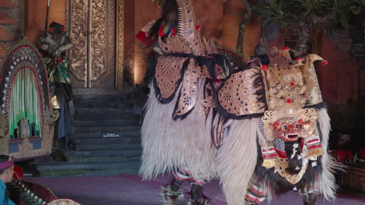 Traditional Barong Mask Dance Performance at Ubud Palace Bali, Indonesia - slow motion
