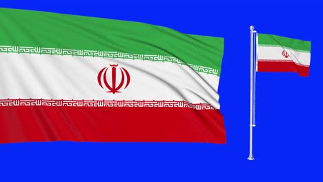 green screen iran two flags waving iranian flagpole animation 3d chroma key