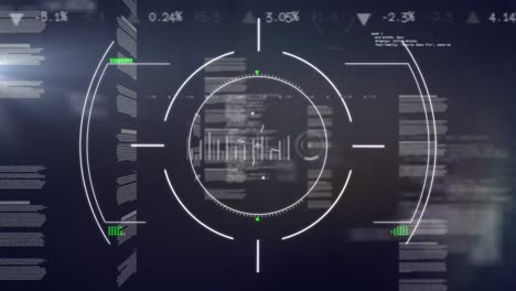 animation of scope scanning over statistical data processing and light spot against grey background