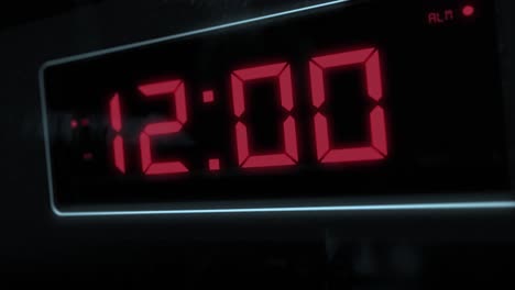 high quality cgi render of a digital alarm clock, with glowing red numbers, ticking over from 11