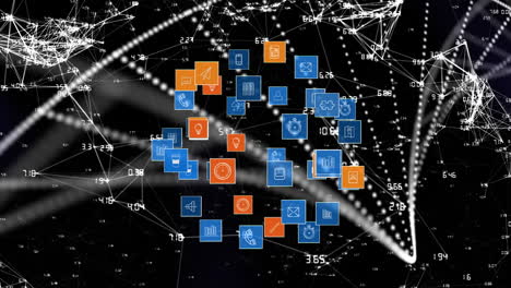 Animation of dna strand and network of connections with digital icons