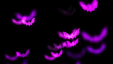 animation of scary halloween purple bats over black background