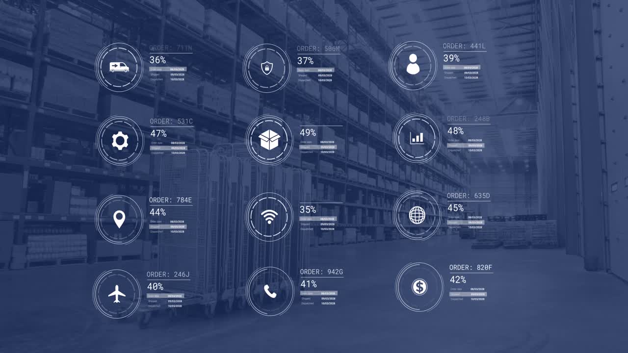 animación de iconos con procesamiento de datos sobre el almacén
