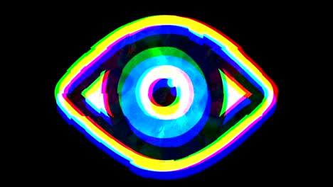 símbolo de ojo abierto, efecto de glitch animación lo