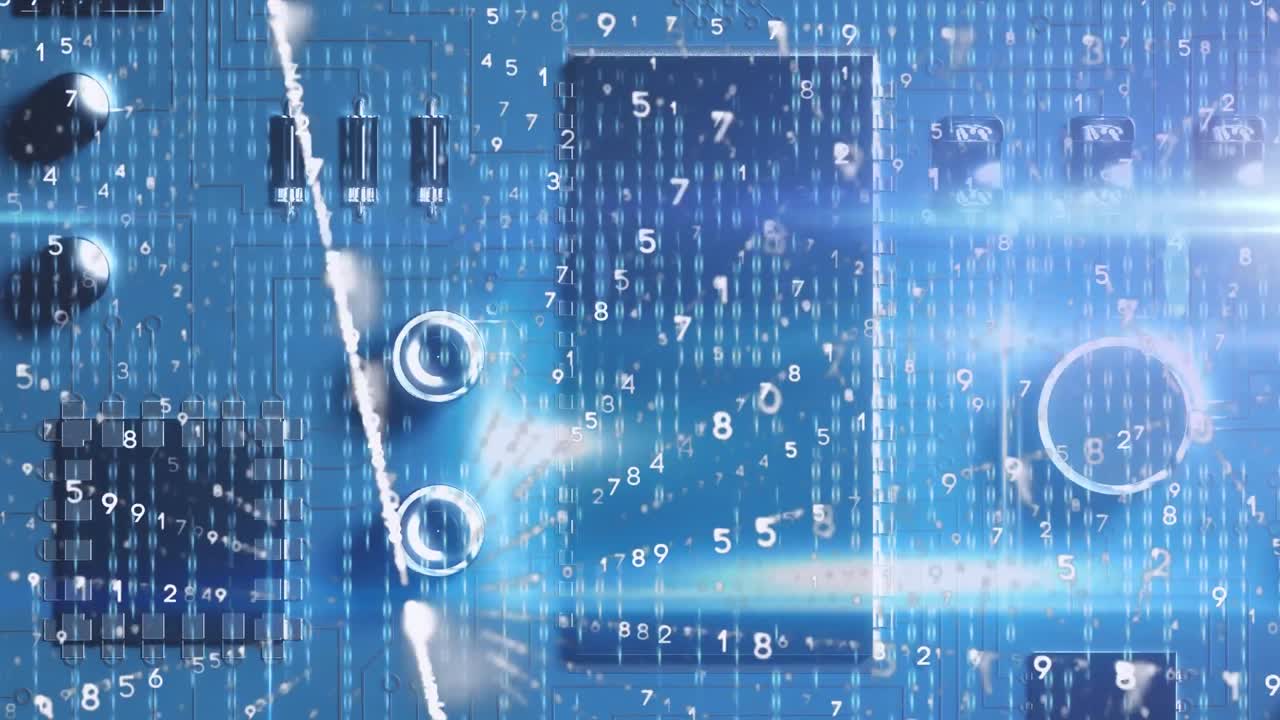 множество меняющихся номеров и точка света на фоне компьютерного сервера