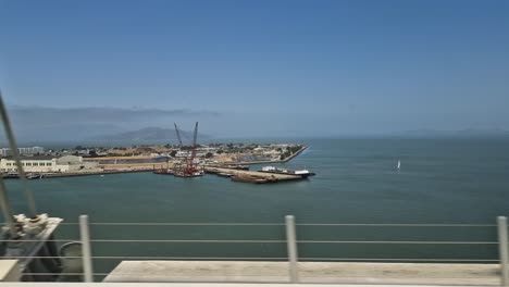 san francisco usa, treasure island harbor, view from moving vehicle on oakland bay bridge