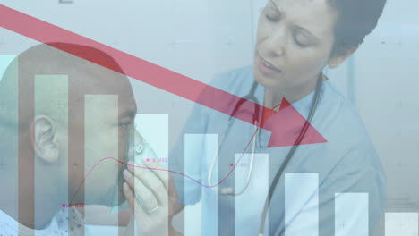 animation of financial data processing over diverse doctor and patient in hospital