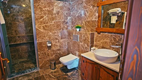 interior de baño vacío moderno con ducha, inodoro y fregadero