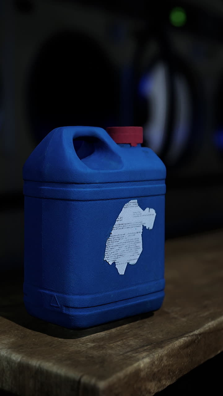 파란색 플라스틱 세탁제 용기