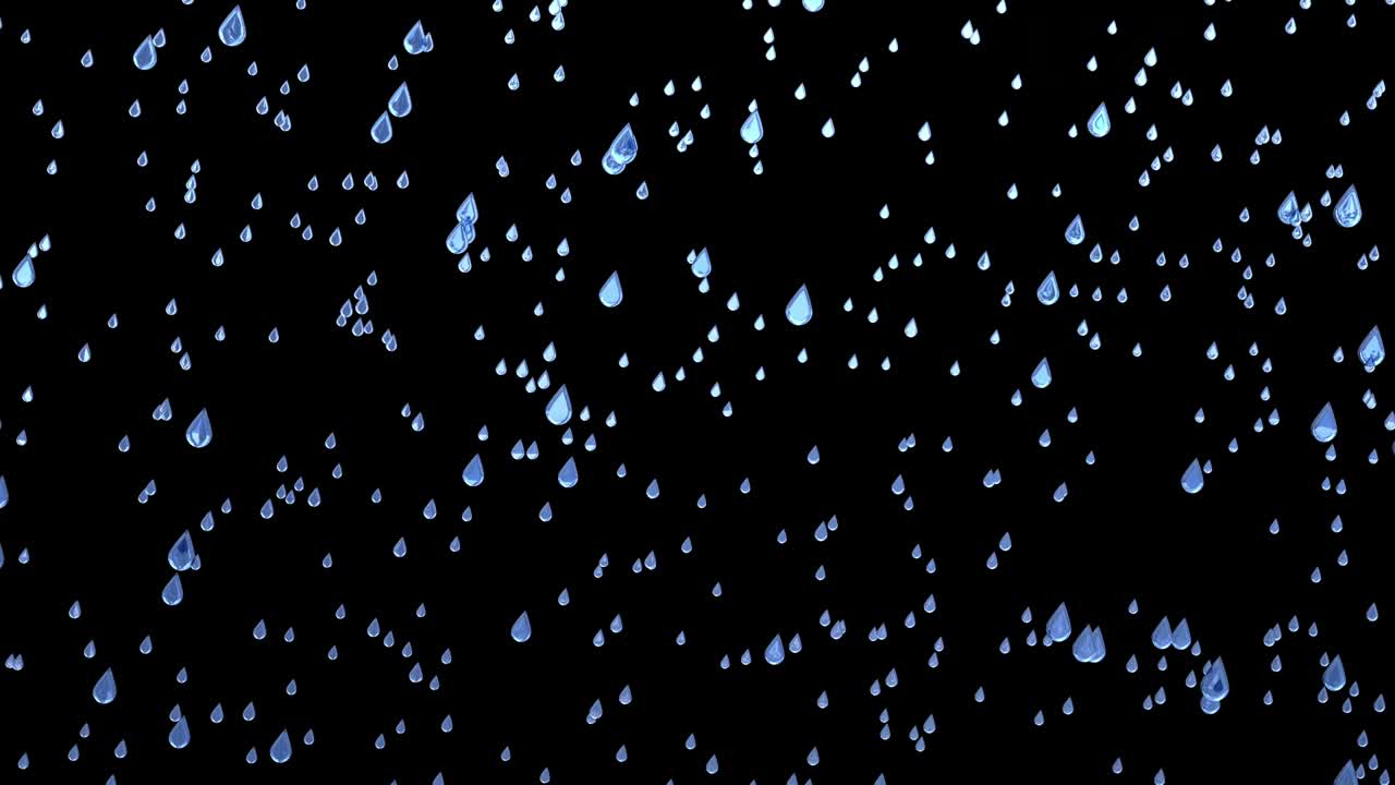 small rain drops fall isolated on black - background 3D video