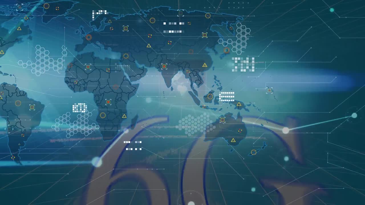 파란색 배경에 연결 네트워크를 통해 세계 지도의 애니메이션