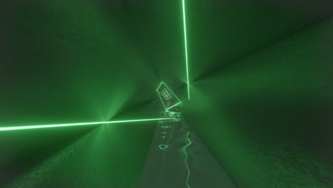 metal tunnel with green neon lights. seamless looped motion graphic animated background