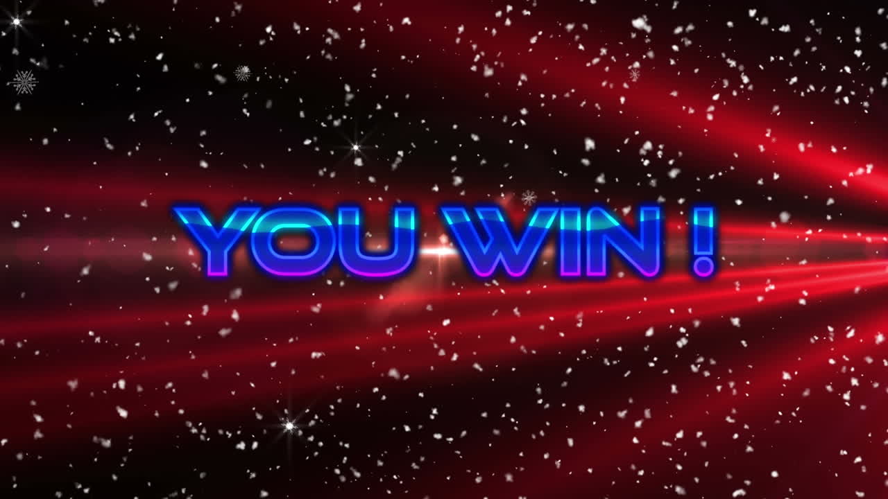 당신이 빨간 빛과 내리는 눈 위에서 텍스트를 이기는 애니메이션