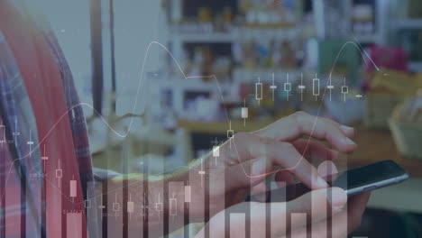 animación de estadísticas y procesamiento de datos sobre mujeres que usan teléfonos inteligentes