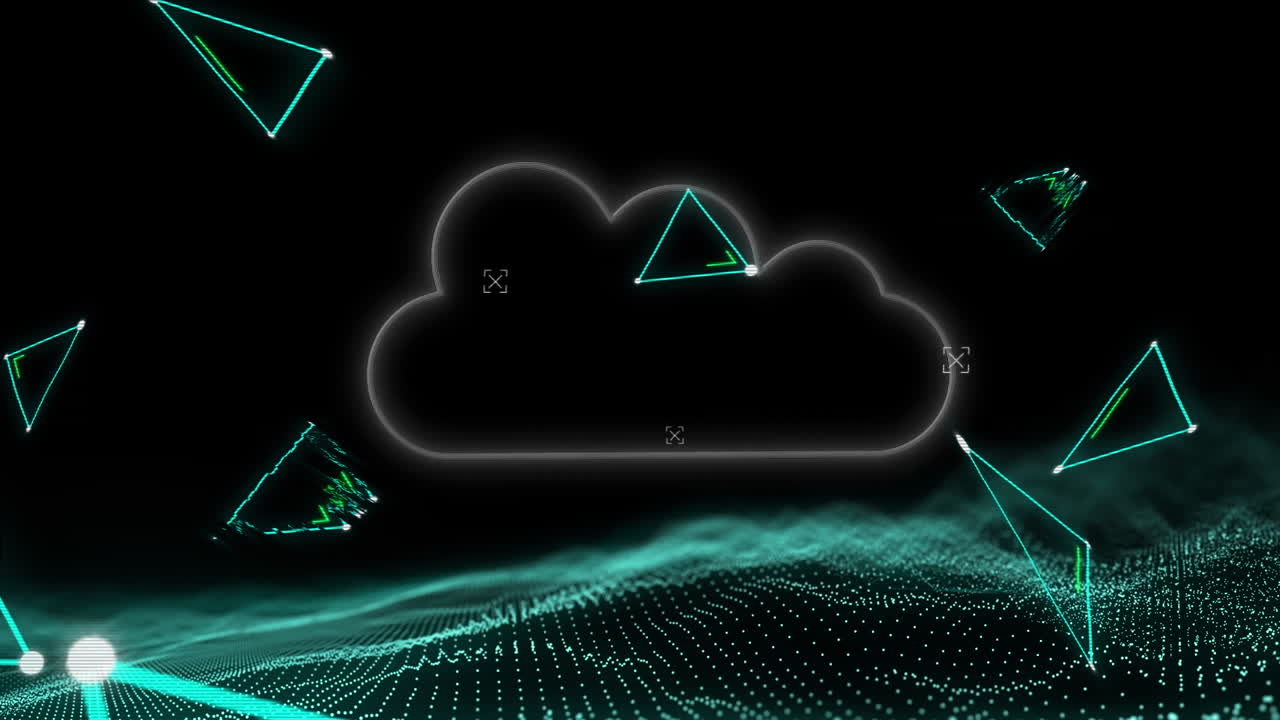 Animation of triangles and cloud over moving spots on black background