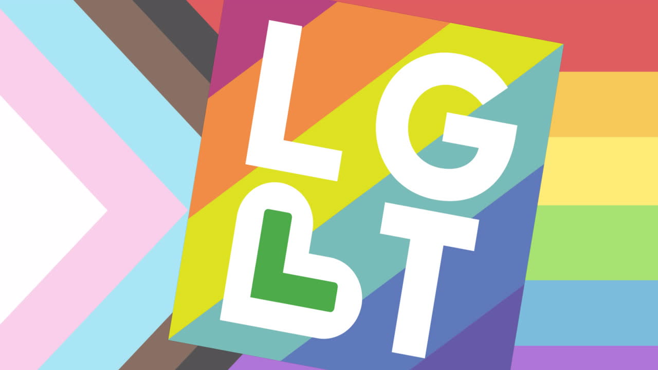 무지개 배경 위에 lgbt 텍스트의 애니메이션