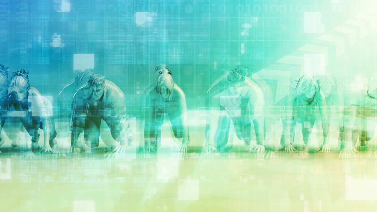 grupo de hombres de negocios listos para competir en la competencia