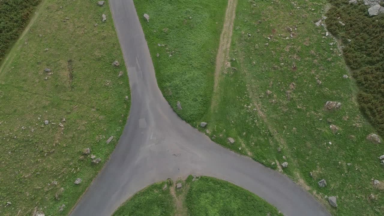 Aerial view of a rural road intersection