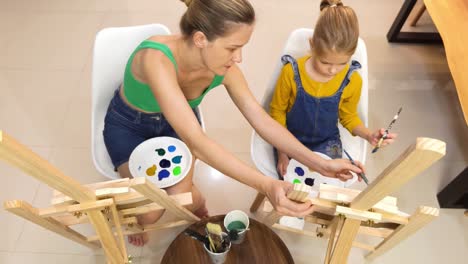 mother and daughter painting together